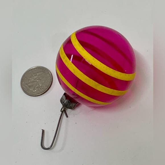 WWII Era Antique Unsilvered Striped Painted Blown Glass Christmas Tree Ornament - Picture 8 of 15